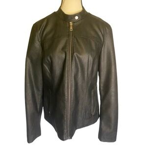 Reitman’s Black Faux Leather Chic Moto Zip Up Jacket with Pockets Size L